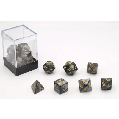 Afbeelding van HOT Games Dobbelstenen Zwart Parelmoer 7 set Brick