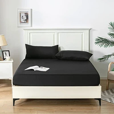 Afbeelding van Good Nite Hoeslaken Lakens 25 CM Extra Diepe Pocket Zachte en Ademende Machine Wasbaar Enkele Dubbele King Super Size (Zwart, Tweepersoons)