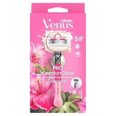 Afbeelding van Gillette, Nat scheermes, Venus Pro Comfortglide Tropisch scheerapparaat met 1 mesje + douchehanger