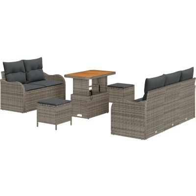 Afbeelding van vidaXL 8 delige Tuinsofaset met Kussens Grijs Poly Rattan Acacia