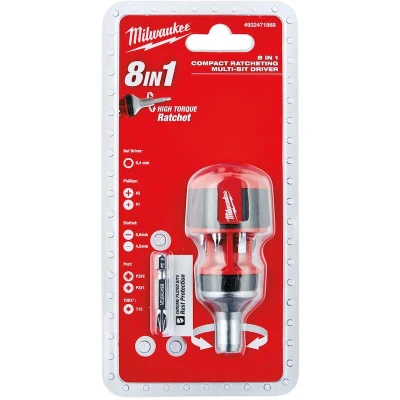 Afbeelding van Milwaukee Accessoires 8 in 1 Compact Ratcheting Multi bit Schroevendraaier 1pc 4932471868