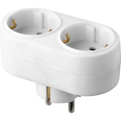 Afbeelding van Doorvoerstekker Max 3680 Watt Stopcontact splitter Verdeelstekker horizontaal Verloopstekker 2x Schuko Wit