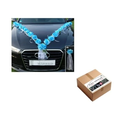 Afbeelding van ®Auto schmuck Deko Rozen Autoslinger, bruidspaar, rozen, decoratie, auto sieraden, bruiloft, autoversiering (F blauw/wit)