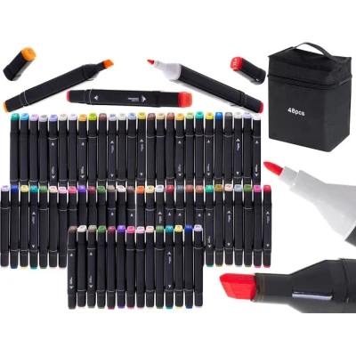 Afbeelding van Dubbelzijdige alcoholmarkers in etui 48 stuks Dual tip markers