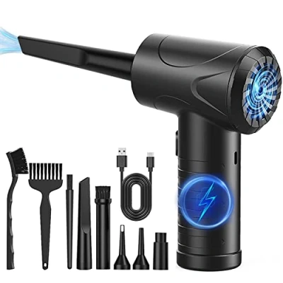 Afbeelding van Elektrische stofblazer, 3 versnellingen, 51000 omw/min, , USB oplaadbaar, persluchtspray, pc reinigingsset met 6000 mAh accu voor laptop, toetsenbord, auto, kantoorapparaten, bank