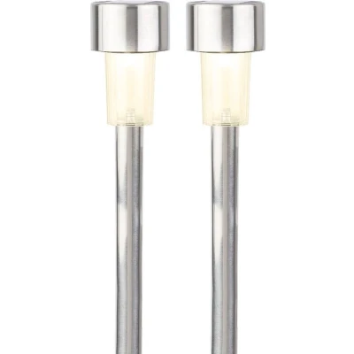 Afbeelding van 2x Buitenlampen/tuinlampen 36 cm RVS zilver op steker warm wit Prikspotjes