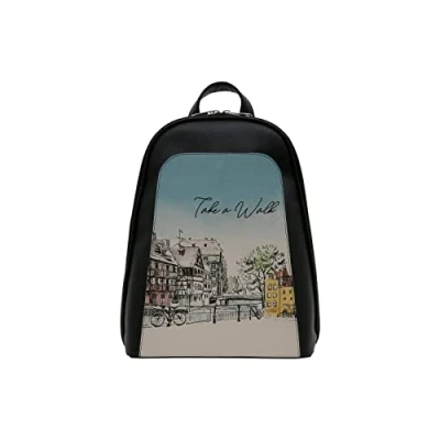 Afbeelding van DOGO Femme Cuir Vegan Noir Fait Main et Mode Sac à dos Take a Walk Motif