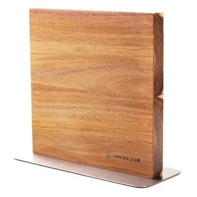 Afbeelding van Hanseküche Messenblok, magnetisch, van acaciahout, dubbelzijdige messenhouder zonder mes, met magneet hout, messenplank aan beide zijden magneetstrip (metalen bodem)