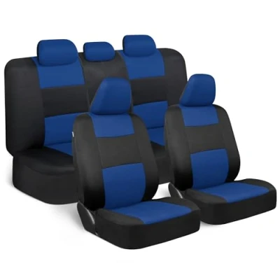 Afbeelding van BDK PolyPro autostoelhoezen, volledige set in blauw op zwart, voor en achter split bankhoezen, eenvoudig te installeren, auto accessoires auto, vrachtwagens, bestelwagen, SUV