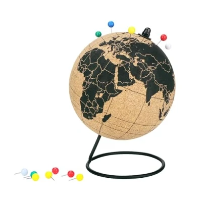 Afbeelding van EXERZ 14cm Wereldbol Van Natuurlijk Kurk 12 Duimspijkers Inbegrepen Onderwijs Wereldreismarker Kaart, Markeer Avonturen, Gedenkwaardige Plaatsen, Vakantieplannen. Bureaudisplay (Natuurlijk Kurk)
