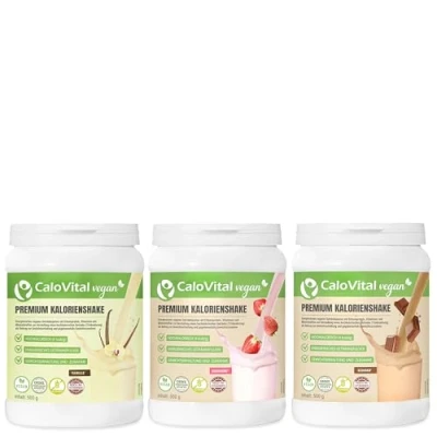 Afbeelding van CaloVital Vanille + aardbei chocolade spaarset met koolhydraten, eiwitten, vitaminen en mineralen, calorieënshake om aan te komen, voor astronautenvoeding, drinkmaaltijd