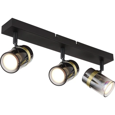 Afbeelding van Opbouwspot Globo Trabby 3 lichts Gu10 zwart goud met smoke glas smart geschikt