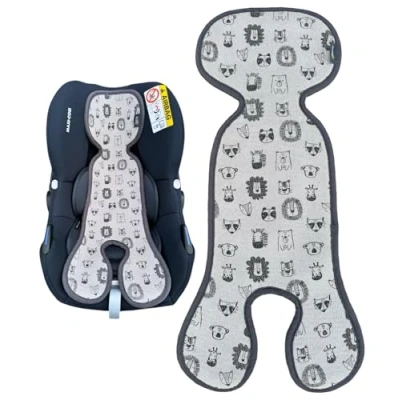 Afbeelding van HECKBO baby zitkussen zomer anti zweet voor kinderwagen groep 0 babyzitje kinderen mat meisjes jongens grijs met dieren