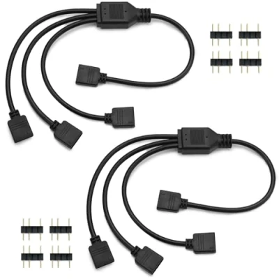 Afbeelding van QWORK® 2 stuks ARGB splitterkabel, 5 V, 3 pins, splitter, 1 bus naar stekkers, 30 cm, voor CPU koeler en V ventilator