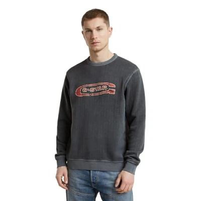 Afbeelding van G Star Destroyed LOGO Sweater, Heren, Maat: Large, Dk black gd