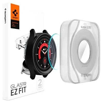 Afbeelding van 2 Pc Pack Screenprotectors Samsung Galaxy Watch 5 Pro: Spigen EZ Fit GLAS.tR met applicator voor smartwatch