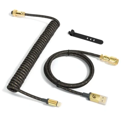 Afbeelding van XINMENG C03 Gevlochten Opgerolde Toetsenbordkabel, Pro Custom USB C Afneembare Vliegerkabel met Dubbele Mouwen voor Gamingtoetsenbord, Type naar A Mechanisch Toetsenbord Grijs