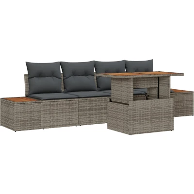Afbeelding van vidaXL Tuin Sofa Set van 5 Grijs Rattan Rechthoekig