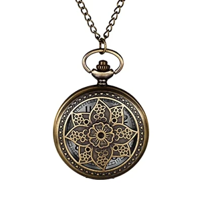 Afbeelding van JewelryWe Zakhorloge kwarts wijzerplaat nummer met halsketting van legering design bloem kleur naar keuze, Brons C