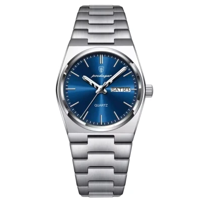 Afbeelding van Luxe Herenhorloge Polshorloge Heren Cadeau Horloge Geschenkdoos Mannen Zilver Blauw RVS