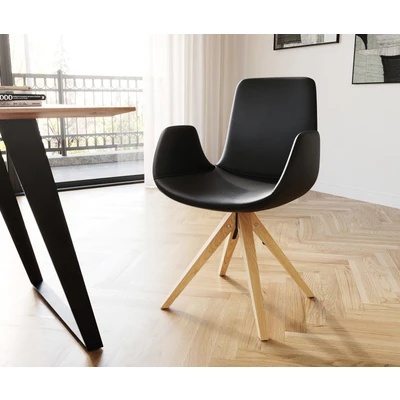 Afbeelding van Draaistoel Ilia Flex met armleuning houten frame hoekig echt leer zwart 180