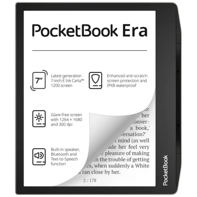 Afbeelding van PocketBook E Book Reader Era (16 GB geheugen, 17,8 cm (7 inch) Ink Carta 1200 Touchscreen, SMARTlight achtergrondverlichting, wifi, Bluetooth), Stardust Silver