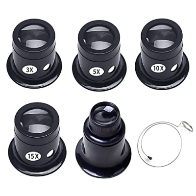 Afbeelding van Btzthm 5 Stuks Juweliers Horlogemaker Oogloep, Loupe Eyeglass, Loepbril Monoculair, Loep, Juweliersloep, 3x/5x/10x/15x/20x, voor Horlogemakers, Repareren Gereedschap