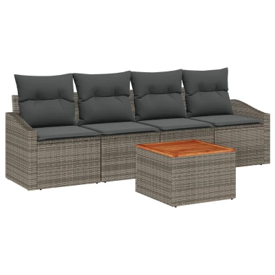 Afbeelding van vidaXL 5 delige Tuinsalonset met Kussens Grijs Poly Rattan Acaciahout