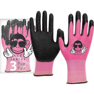 Afbeelding van ACE Junior tuinhandschoenen beschermende handschoenen voor meisjes roze 9 10 jaar (3 stuks)