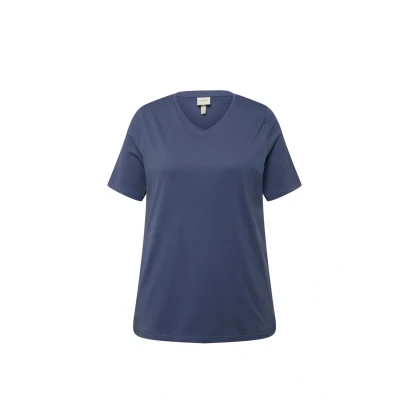 Afbeelding van Ulla Popken Femme Grandes Tailles V, Coton BIO, Manches Courtes Tshirt basic, Dames, Maat: 54/56, Ink blue