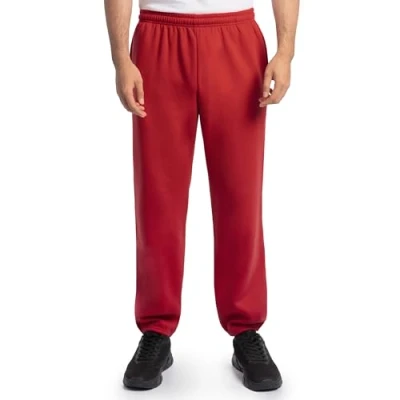 Afbeelding van Fruit of the Loom Eversoft Fleece elastische onderkant joggingbroek met zakken, ontspannen pasvorm, vochtafvoerend, ademend, Rood, 3XL