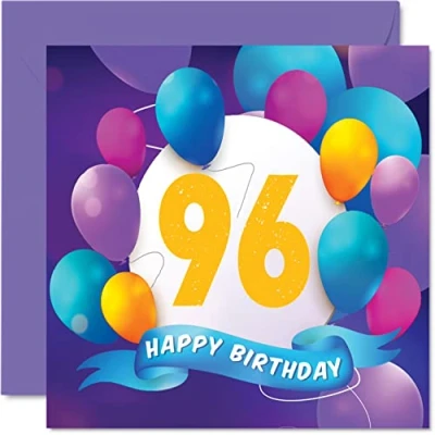 Afbeelding van 96e verjaardagskaart voor mannen en vrouwen ballonfeest gelukkige verjaardagskaarten 96 jarige man vrouw overgrootvader opa oma nanny mama papa, 145 mm x cadeau