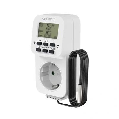 Afbeelding van sonero Digitale thermostaat stopcontact, temperatuurregelaar, verwarming, koeling, tijdgestuurd met externe sensor, voor terrarium, kas, rookoven, als vorstbewaker, 3600 watt, wit