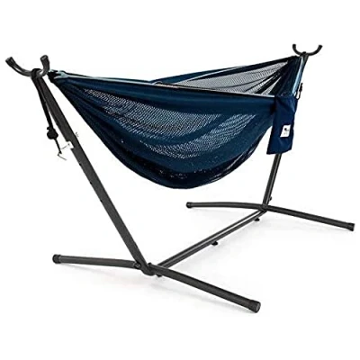 Afbeelding van Vivere Mesh Hangmat met Standaard Navy/Turquoise
