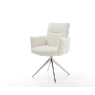 Afbeelding van DELIFE Draaistoel Jova Flex met armleuning bouclé wit kruisframe breed roestvrij staal 360 draaibaar rocker functie pocketveer kern
