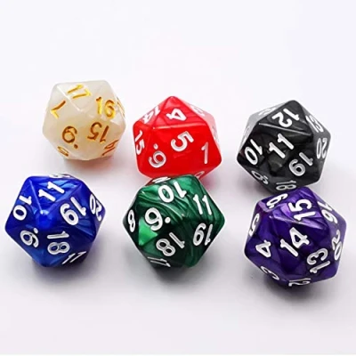 Afbeelding van Bescon Dice D20 Spindown 22MM, geassorteerde marmerkleuren, set van 6 stuks