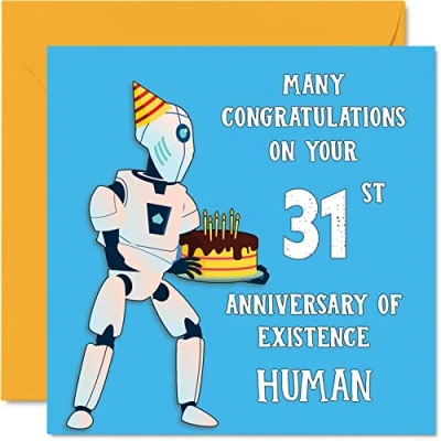 Afbeelding van Grappige 31e verjaardagskaarten voor mannen vrouw Robot Droid Happy Birthday Card Papa Mama Zoon Dochter Broer Zus Oom Tante Neef, 145mm x Grap Humor Banter Wenskaarten