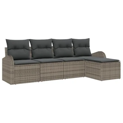 Afbeelding van vidaXL 5 Piece Tuin Sofa Set met Kussens Grijs Poly Riet