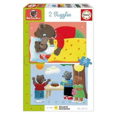 Afbeelding van Educa Set van 2 puzzels voor kinderen met 20 stukjes. Kleine bruine beer Eenmaal gemonteerd: 28 x cm. Bestaat uit grote, perfect afgewerkte stukken. +4 jaar (19880)