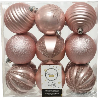 Afbeelding van Decoris Kerstballen 18 stuks lichtroze kunststof 8 cm