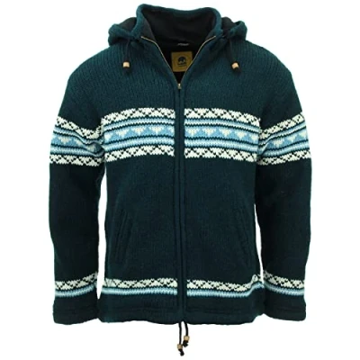 Afbeelding van LOUDelephant Handgebreide wollen jas met capuchon, Fairisle Navy, XXL
