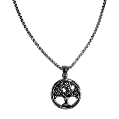 Afbeelding van 60cm x 3mm Jasseron Ketting met 27mm Levensboom hanger Unisex Gepolijst RVS Dames Heren
