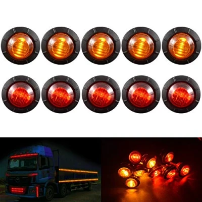 Afbeelding van KATUR 3/4&quot; ronde led frontmarkeringsindicators, licht, waterdichte geweerkogel, ruimingsmarkeringslicht, 12 V, voor auto en vrachtwagen (5 stuks barnsteen + 5 rood)