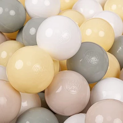 Afbeelding van KiddyMoon 200 Ballen ∅ 7Cm Kinderballen Speelballen Voor Ballenbad Baby Plastic Made In Eu, Pastel Beige Groengrijs Geel Wit
