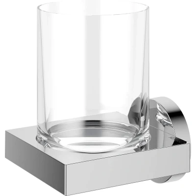 Afbeelding van KEUCO tandenborstelhouder hoogglans verchroomd en transparant kristalglas, glas met houder voor badkamer, tandenborstelhouder, wandmontage, Edition 90