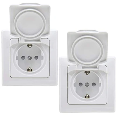 Afbeelding van DELPHI stopcontact IP44 met klapdeksel incl. frame 230 V 2 x inbouw geaard voor vochtige ruimtes en buiten, wit
