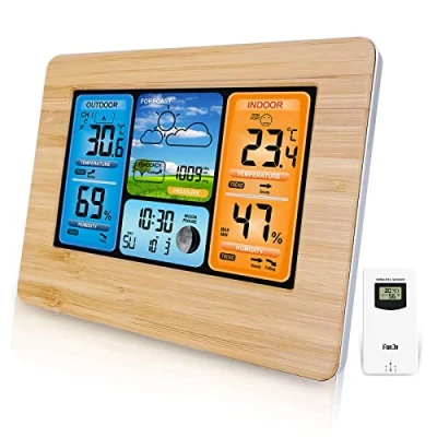 Afbeelding van Draadloos weerstation digitaal met weerstation, thermometer alarm en vochtigheid, barometer, alarm, weerklok in maanfase buitensensor (A)