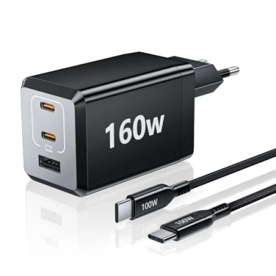Afbeelding van HSSNS 140W USB C oplader: 3 poorts GaN snellader met PPS, voeding voor MacBook Pro/Air, iPad, Samsung, Galaxy en iPhone 16/15 serie