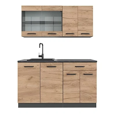 Afbeelding van Vicco Eenpersoonskeuken &quot;R Line&quot;, Eik goud/antraciet, 140 cm zonder werkblad
