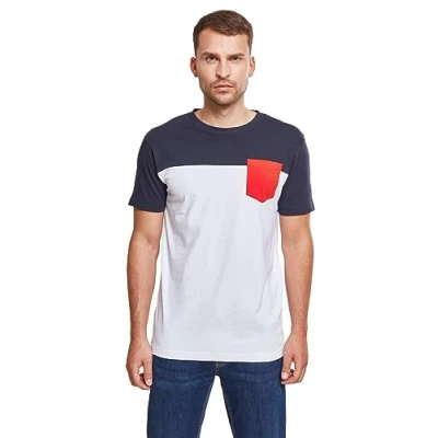 Afbeelding van Urban Classics 3TONE Pocket TEE Tshirt print, Heren, Maat: Small, White /navy/ firered